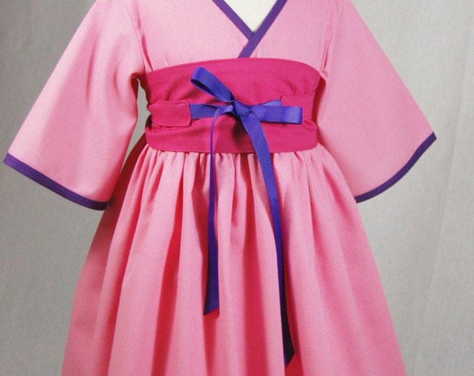 Pink Mulan Dress - Princess Mulan - Girls Twirly Dress - Mulan Birthday - Toddler Clothes - Preteen Dress - Kimono Dress - 12 months to 14 y