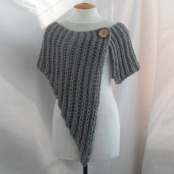 Asymmetrical knitted wrap shawl