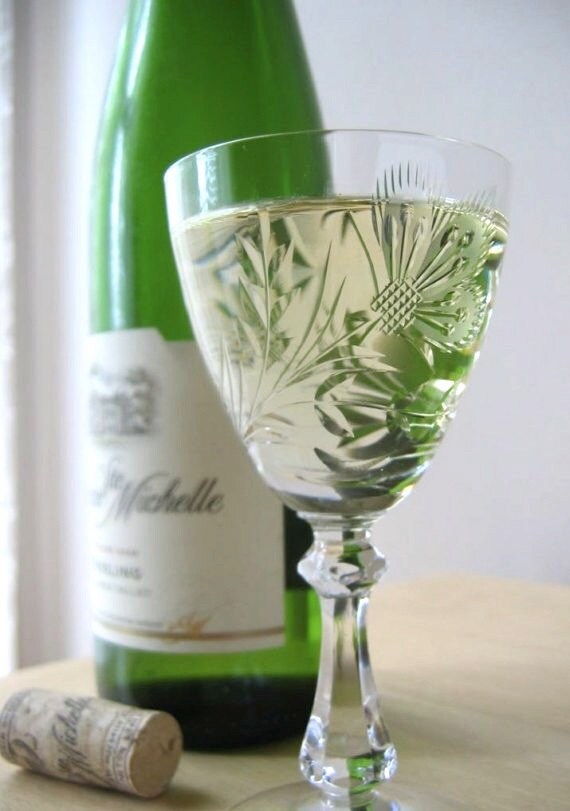 La Flo Thistle crystal wine glass Cambridge Glass cut glass