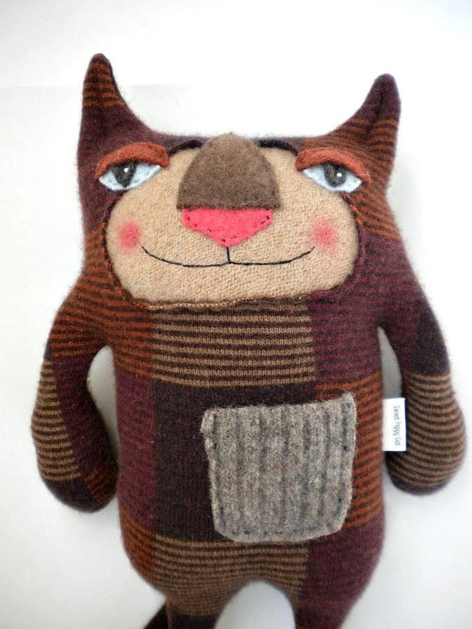 Stuffed Animal Cat Cashmere Sweater Felted Repurposed