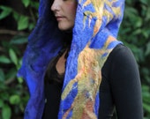 RESERVED for J J - Not For Sale -Nuno Felted Crescent Moon With Clouds Witches Pixie Hooded Scarf Shawl OOAK