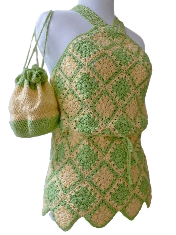 Cotton Halter Top, Lime Green and Lemon Yellow