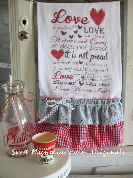 Valentine Flour Sack Kitchen Towel Love Is By Sweetmagnoliasfarm 5197