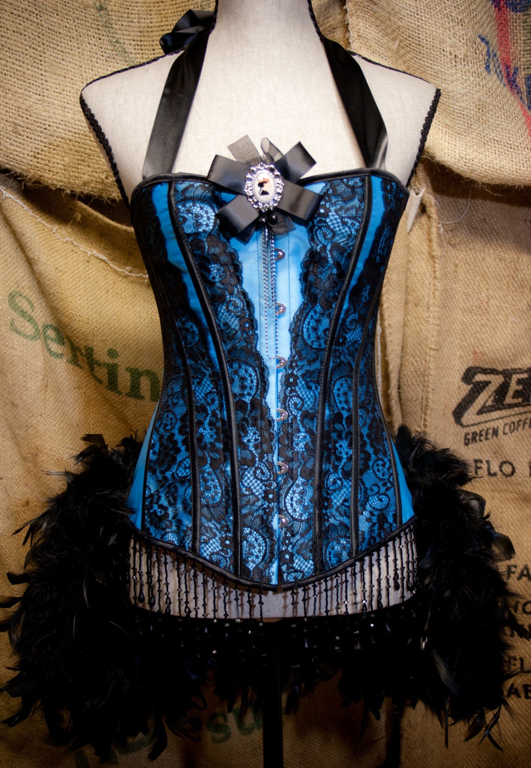 MARIE ANTOINETTE corset dress Can Can Costume Blue Showgirl