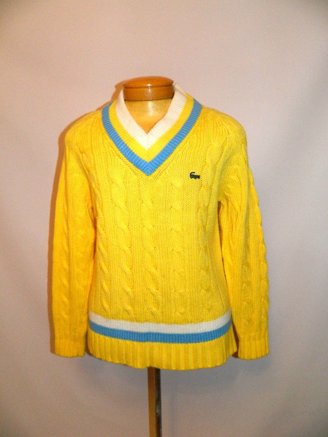 vintage 1960s sweater 60s LACOSTE yellow tennis sweater Mens M