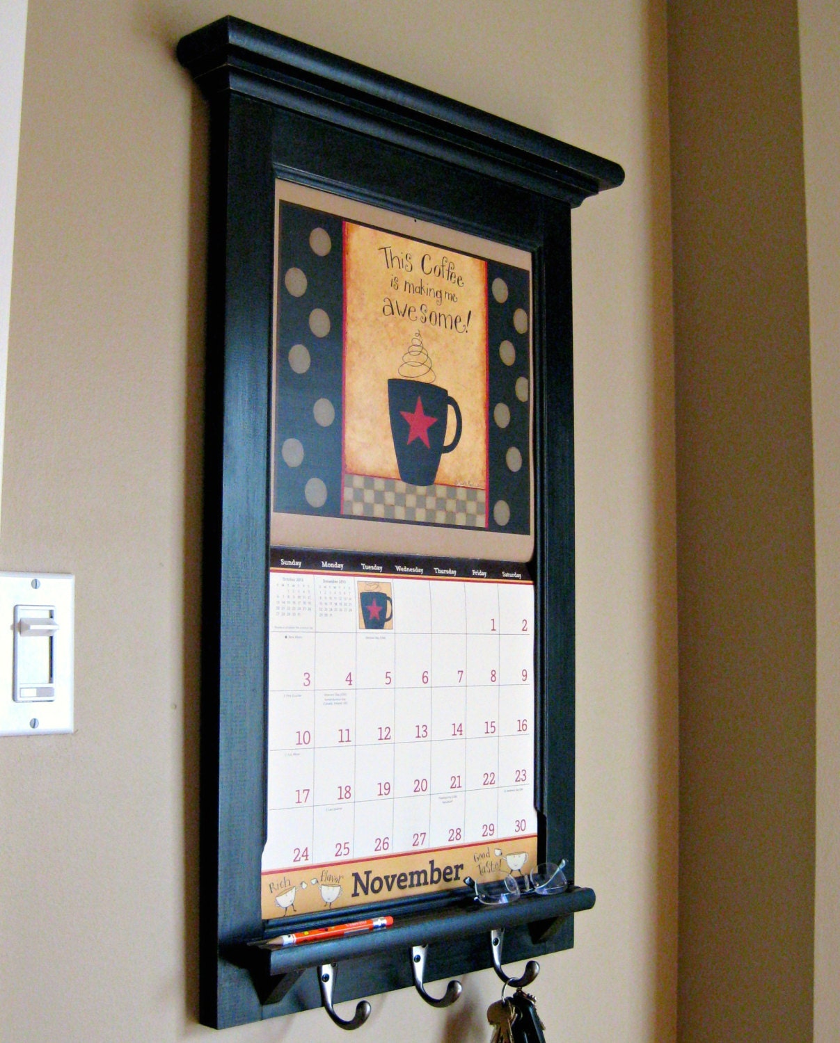 Calendar Frame family organizer storage shelf and keyhook