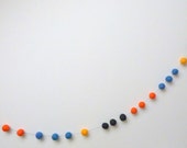 Mod felt ball garland - orange blue black color block garland -- not your grandma's garland - about 6 ft long