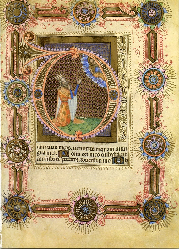 Items similar to Vintage Bible Illuminated Manuscript Print, Psalm 38