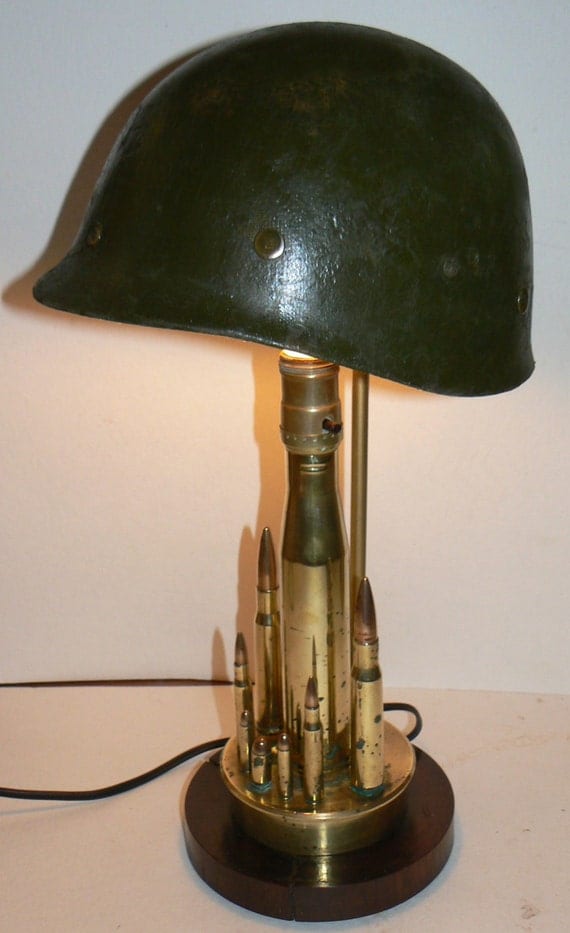 World War II Soldier Trench Art Lamp WWII Base with Helmet
