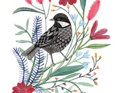Items similar to Spring Bird with Flowers Art Print 8x10 on Etsy