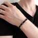 Black leather unisex bracelet knotted grey glass macrame makrame rocker