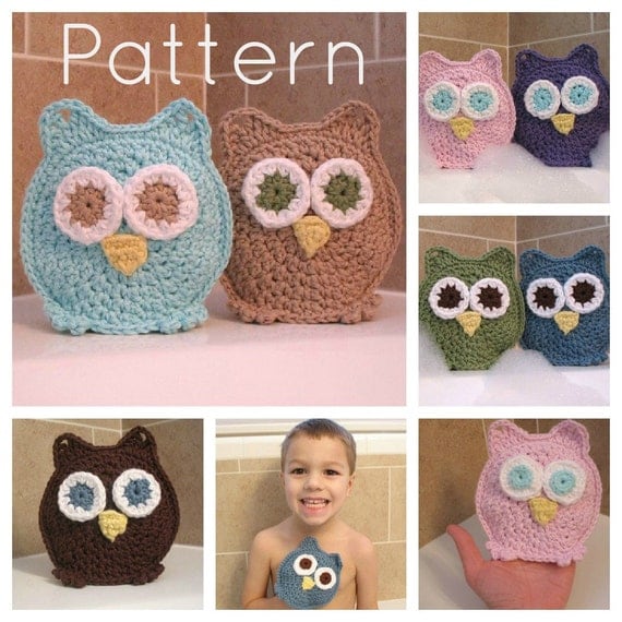 crochet owl etsy pattern Mitts Crochet Washcloth Instant Owl Bath PATTERN Download Pattern