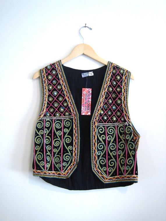 vintage 70s Indian black velvet embroidered vest by detroitdolly