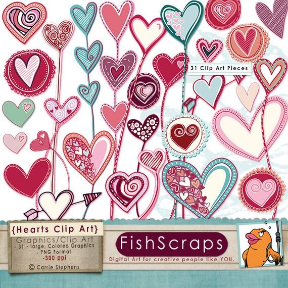 50% Sale - Heart Clip Art - Heart Doodles - Love - Pink and Purple - Valentine's Day ClipArt - Digital Graphics - Il_570xn