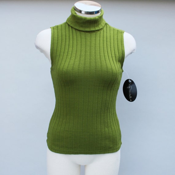 90s vintage sleeveless turtleneck sweater ribbed knit