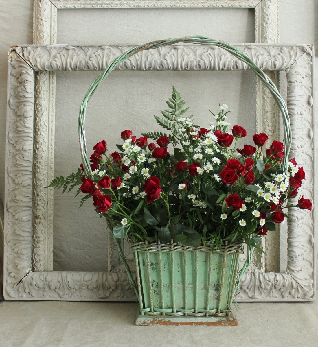 Large Antique Victorian Wicker Funeral Flower Basket Vase