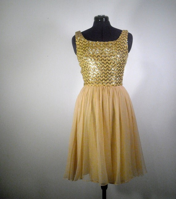 Gold Vintage Party Dress 1960s Cocktail Dress by BoltedVintage