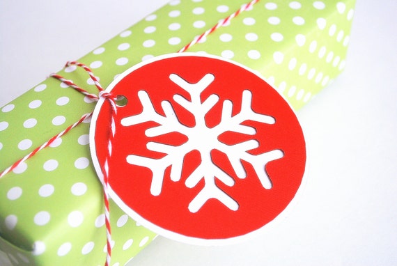 Snowflake Die Cut Christmas Tags ,Gift Tags Set, Set of 6 Handmade Tags A629 Il_570xn