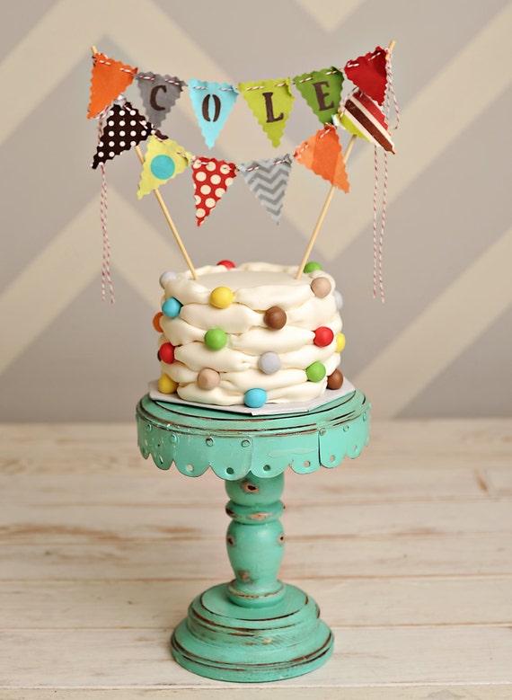 Cake Bunting Smash Cake topper custom colored hand painted fabric flags Personalized Il_570xn