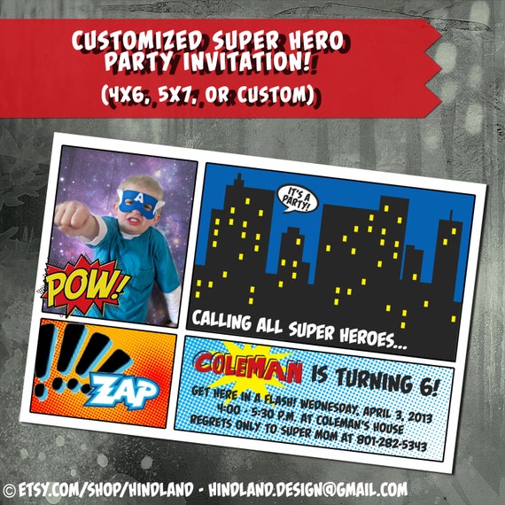 Superhero Photo Birthday Invitations 6