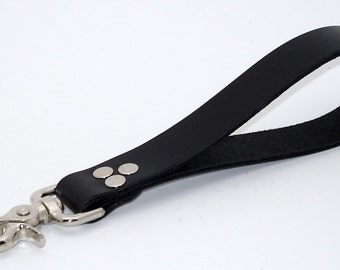 Leather and chain leash Black leather and nickel chain
