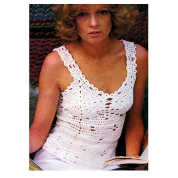pattern motif download crochet mini Tank Crochet 1970s Download Camisole PDF Pattern Lacy Digital Top