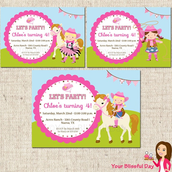 PRINTABLE Pink Cowgirl Party Invitations (Character of your choice) Il_570xn