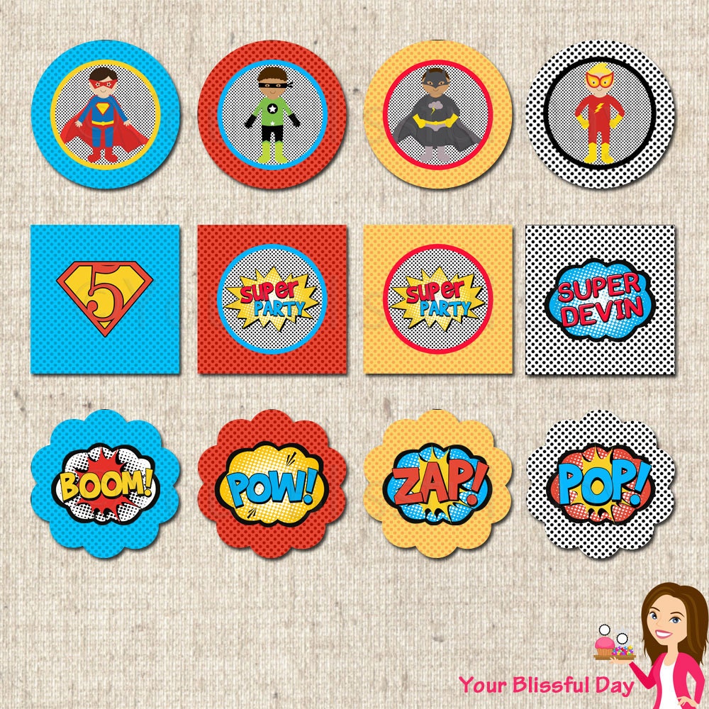 PRINTABLE Superhero Party Circles 591 by yourblissfulday on Etsy
