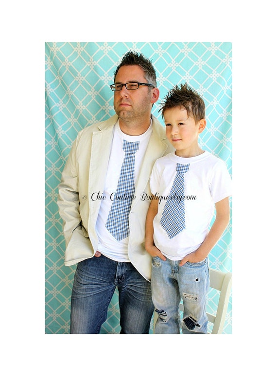 Father's Day Set of 2 Father and Son Matching Set. 1 Tie Tshirts for Daddy and 1 for Baby Boy. Family Picture, Gift Set. Dad Tie Tee. by ChicCoutureBoutique