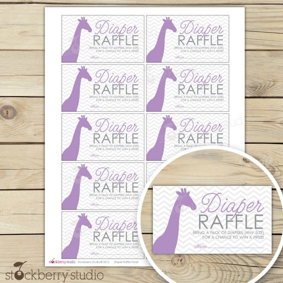 Purple Giraffe Baby Shower Diaper Raffle Ticket - Girl Baby Shower Games Printable - Purple Baby Shower Invitation Insert - Instant Download Il_570xn
