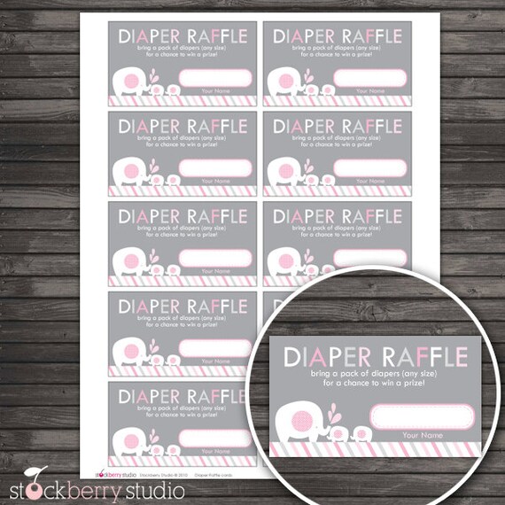 Girl Twins Baby Shower Invites Diaper Raffle Tickets - Pink and Gray Baby Shower Insert Card - Instant Download - Elephant Baby Shower Games Il_570xn