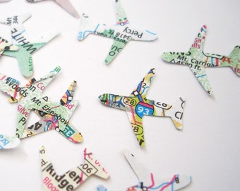 100 Mini Airplanes Map Atlas Confetti, Bridal Shower Decorations, Wedding Party Supplies - No191