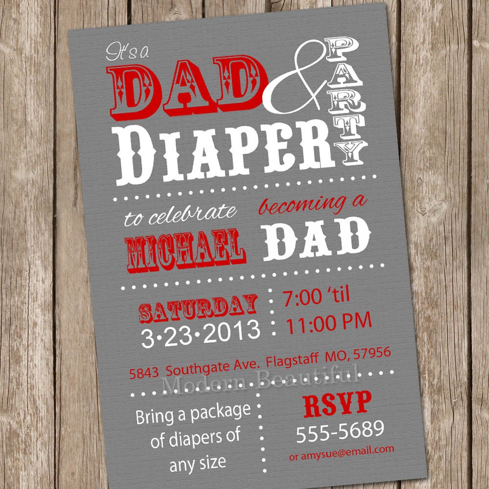 Dad baby shower invitation diaper baby shower invitation red