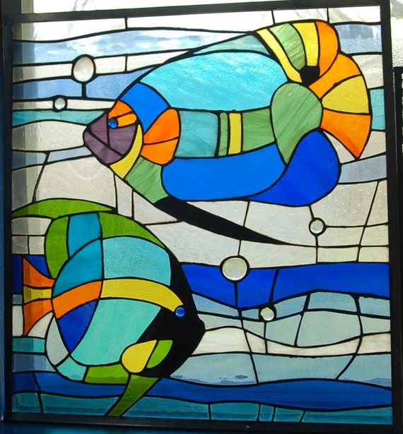 Angel Fish stained Glass Panel Sea Life Ocean Fish