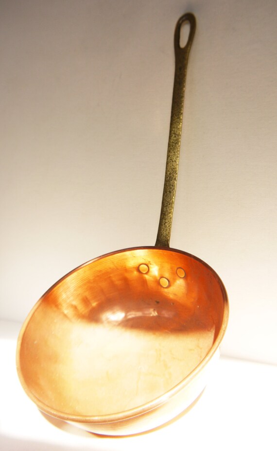 Antique Copper Bowl Ladle with Brass Handle Hand Hammered