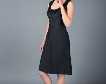 Little Black Dress - Vintage Black Dress - Mad Men Party - Beaded Black Dress - 1960s Vintage