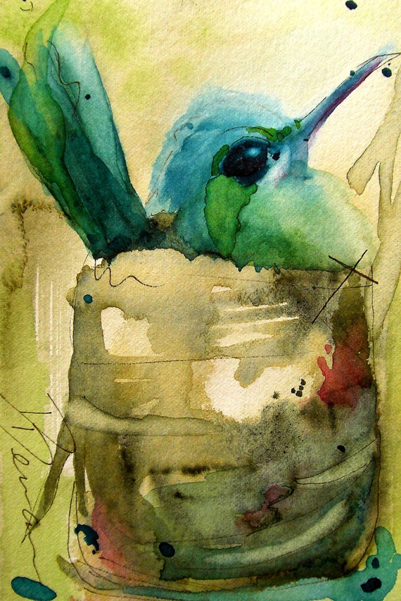 Download Items similar to Nesting Hummingbird Watercolor Art Print ...