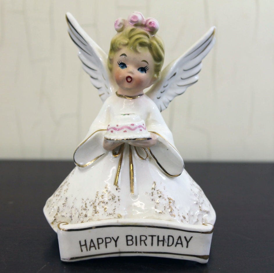 Vintage Ceramic Birthday Angel Cake Holder E1886
