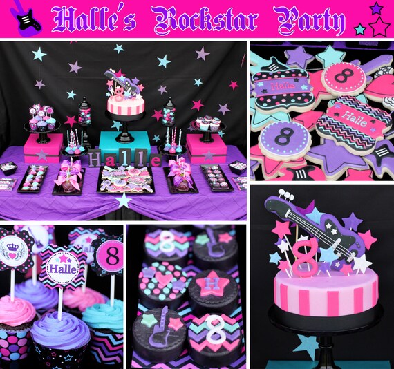 Rockstar Girl Birthday Party Decorations PRINTABLE Deluxe Party Package black pink teal purple guitar rocker DIY rocker Il_570xn