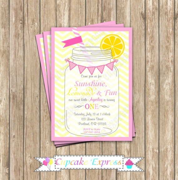 DIY Pink Lemonade Sunshine Birthday Party PRINTABLE Invitation summer lemons pink yellow Il_570xn