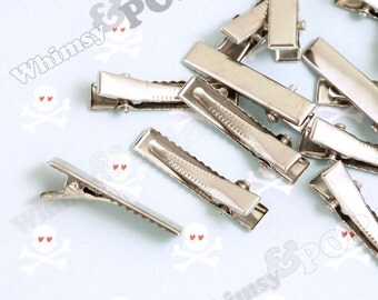 50 - Silver Prong Barrettes Hair Alligator Clips, Hair Accessory Blanks, Hair Clips, 35mm (R5-200,C2-07)