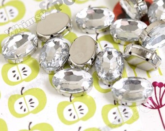 10 - Oval Acrylic Rhinestone Beads, Clear Flatback Beads / Cabochons, Slider Bead, 13mm x 18mm (R7-056)