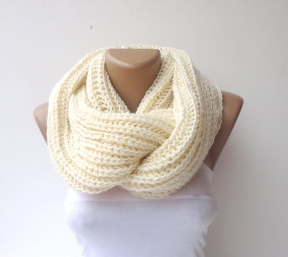 Ivory Knit Infinity Scarves , Chunky Knit Scarf ,Cowl Scarf ,Men Scarf ...