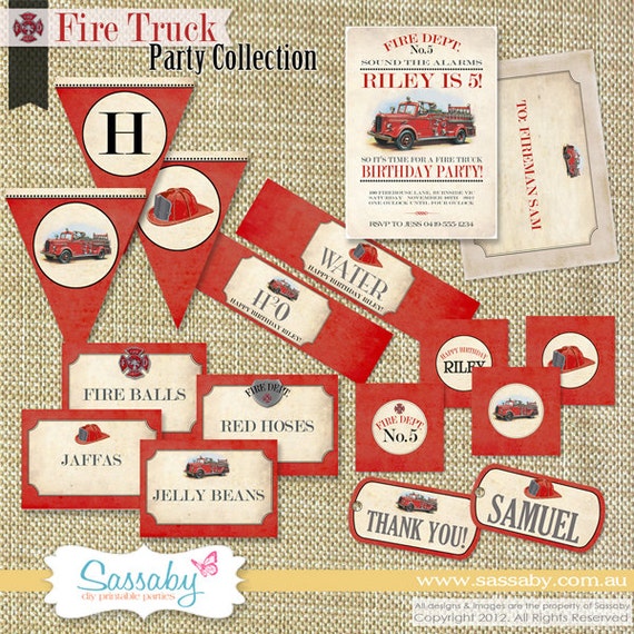 Firetruck Party Collection - Boys Birthday Party - DIY PRINTABLE FILE by Sassaby Il_570xn