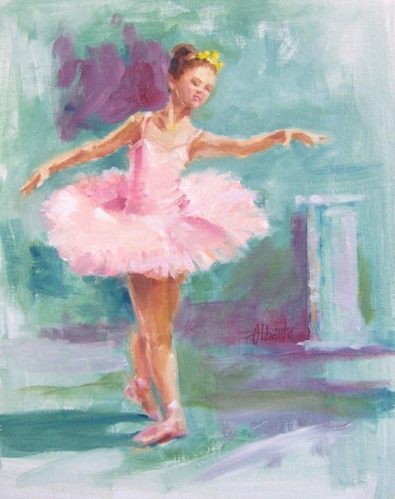 Original Oil Painting of Little Ballerina in Pink 11x14