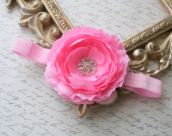 Pink flower baby headband..pink headband..pink baby headband..newborn photo prop..large pink flower headband