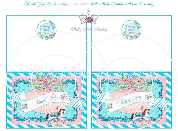 Vintage Carousel Horse Party - PRINTABLE THANK YOU Cards - Instant Download by Bella Bella Studios Il_570xn