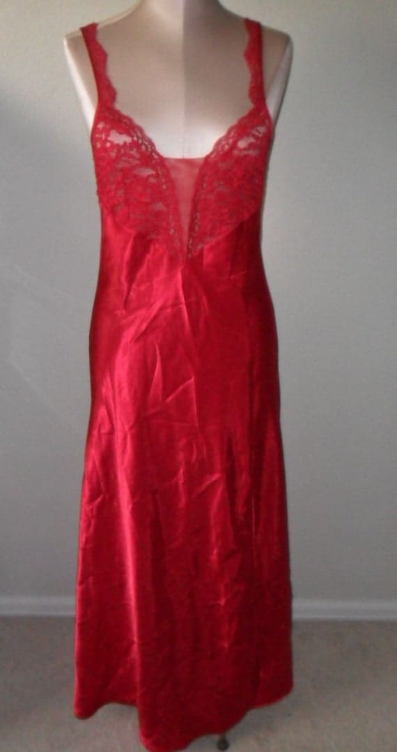 Vintage Nightgown Negligee Victoria's Secret Red Satin