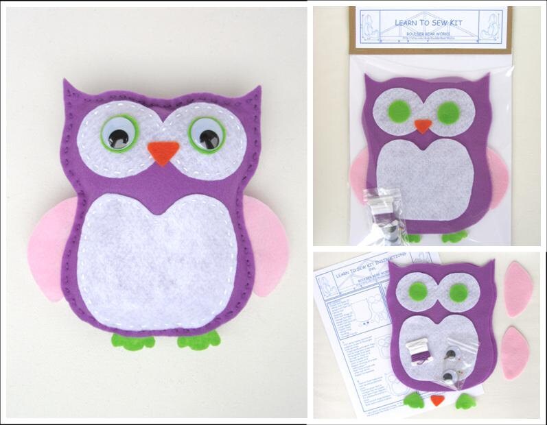 Learn to Sew Kit for Kids Purple Pink and Green Owl