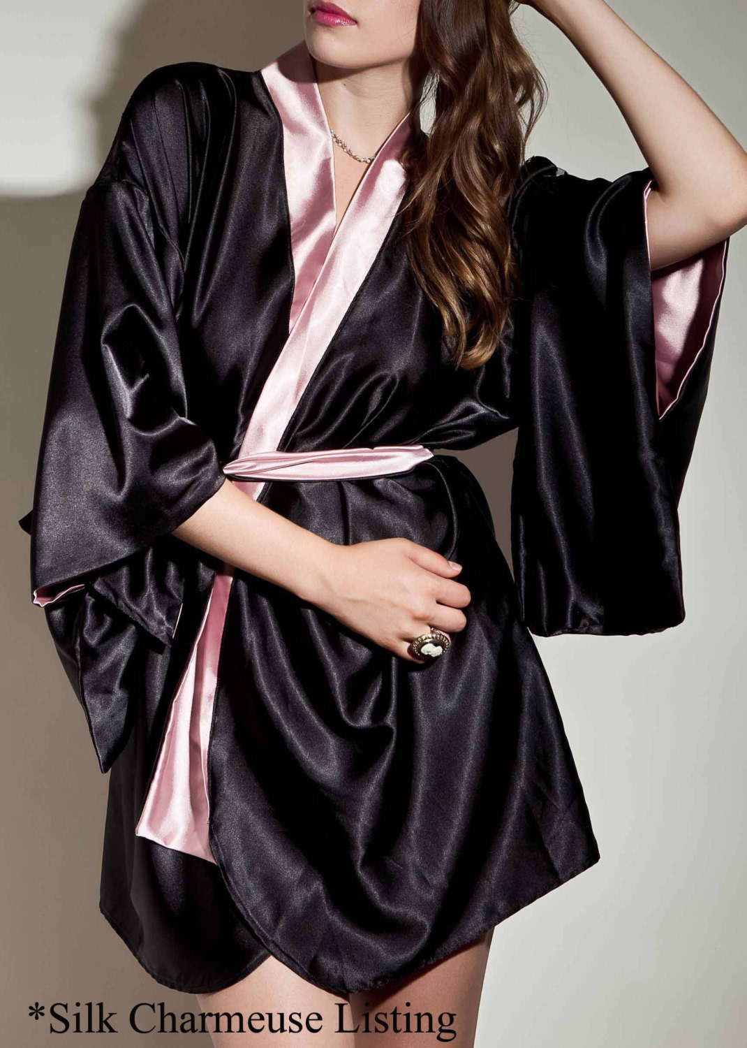 Silk Lingerie Kimono Robe Luxury Satin T 8414